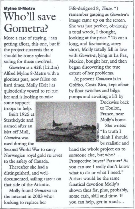 Articolo di "Classic Boats" dell'Aprile 2006 - Gometra1925